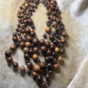 Vintage Multi-Strand Wooden and brass Necklace cascading choker